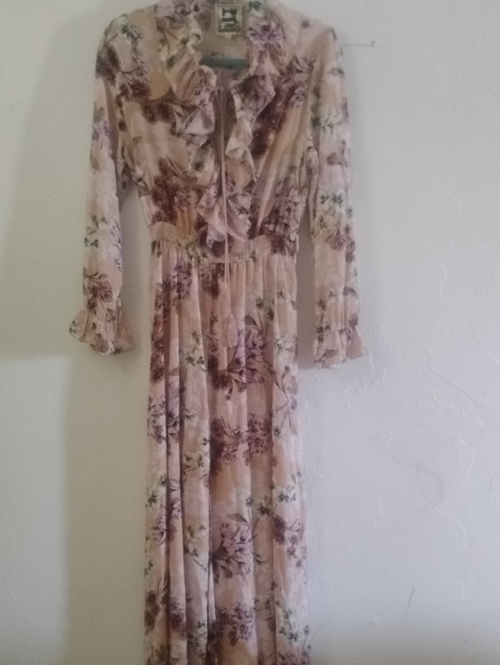 Ruffled Floral Maxi Dress in Blush Pink Sz S/M